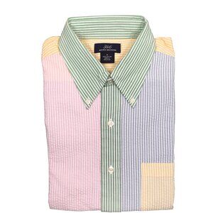 NEW Brooks Brothers Seersucker Shirt!  Pink Green Blue  Colorblock  Short Sleeve